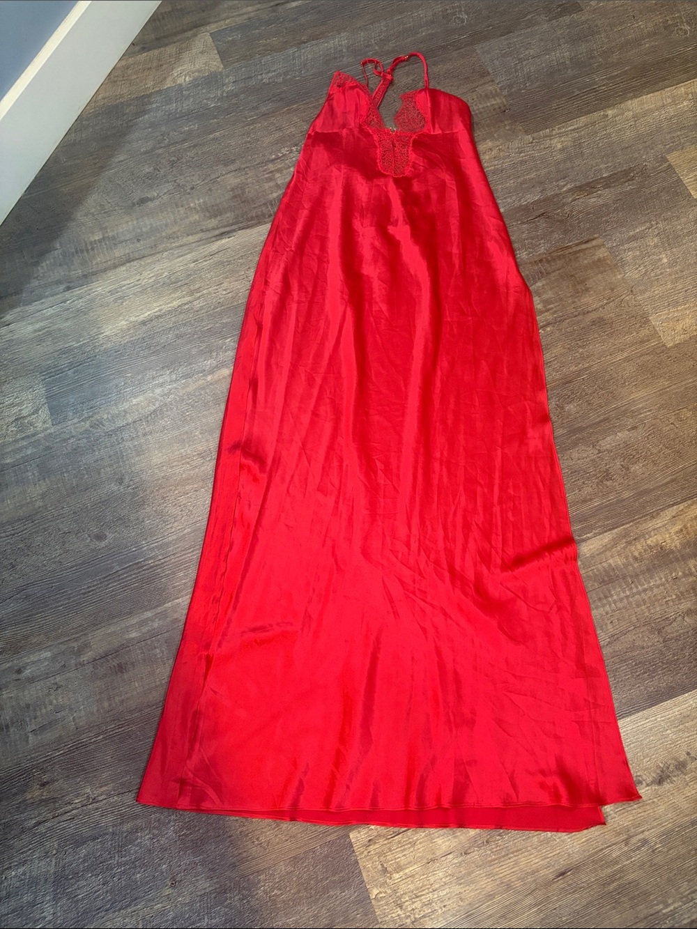 Victoria's Secret Red Satin Lace-Trim Slip